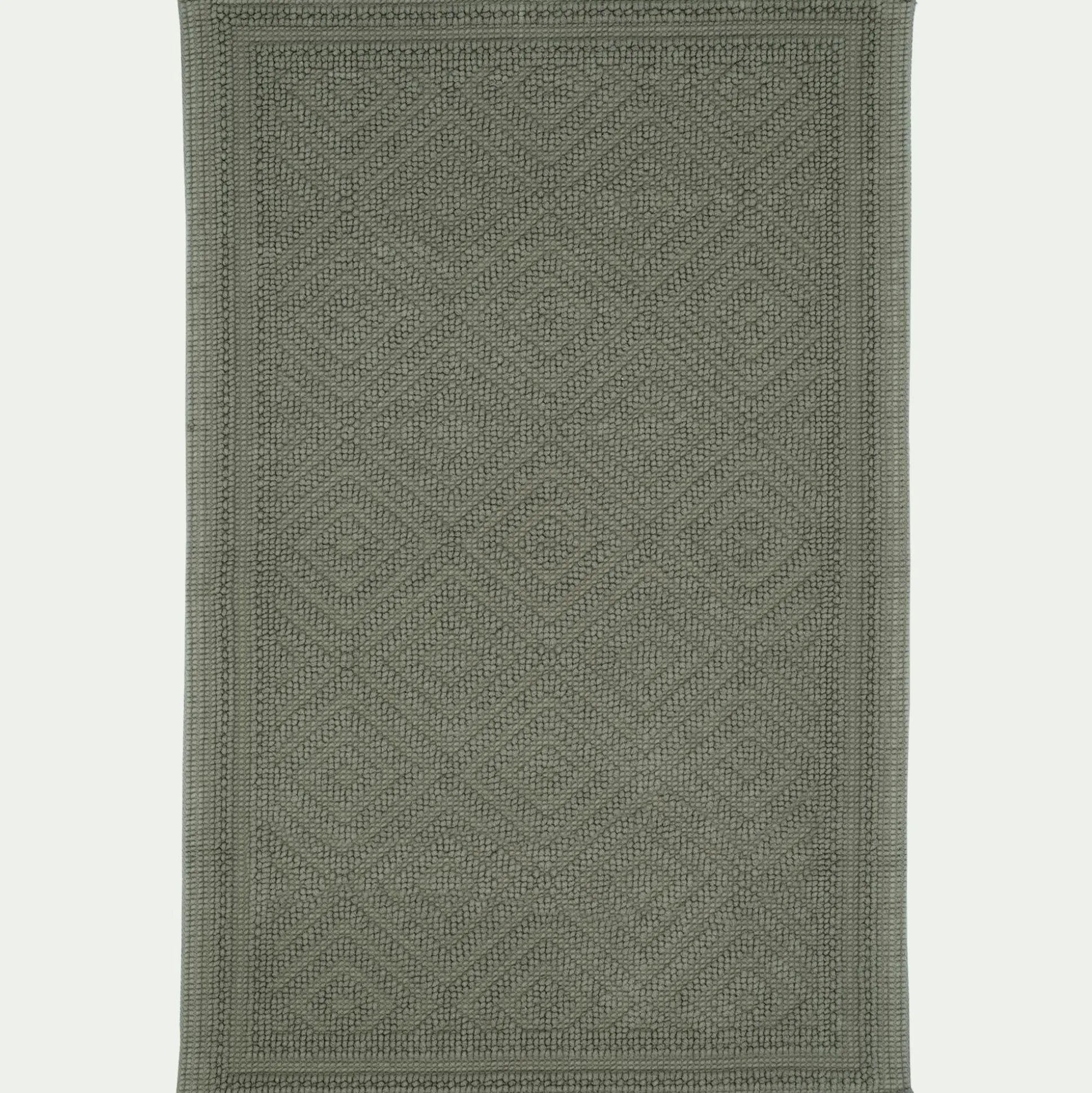 Tapis de bain surpiquage losanges en coton - vert cèdre 50x70cm