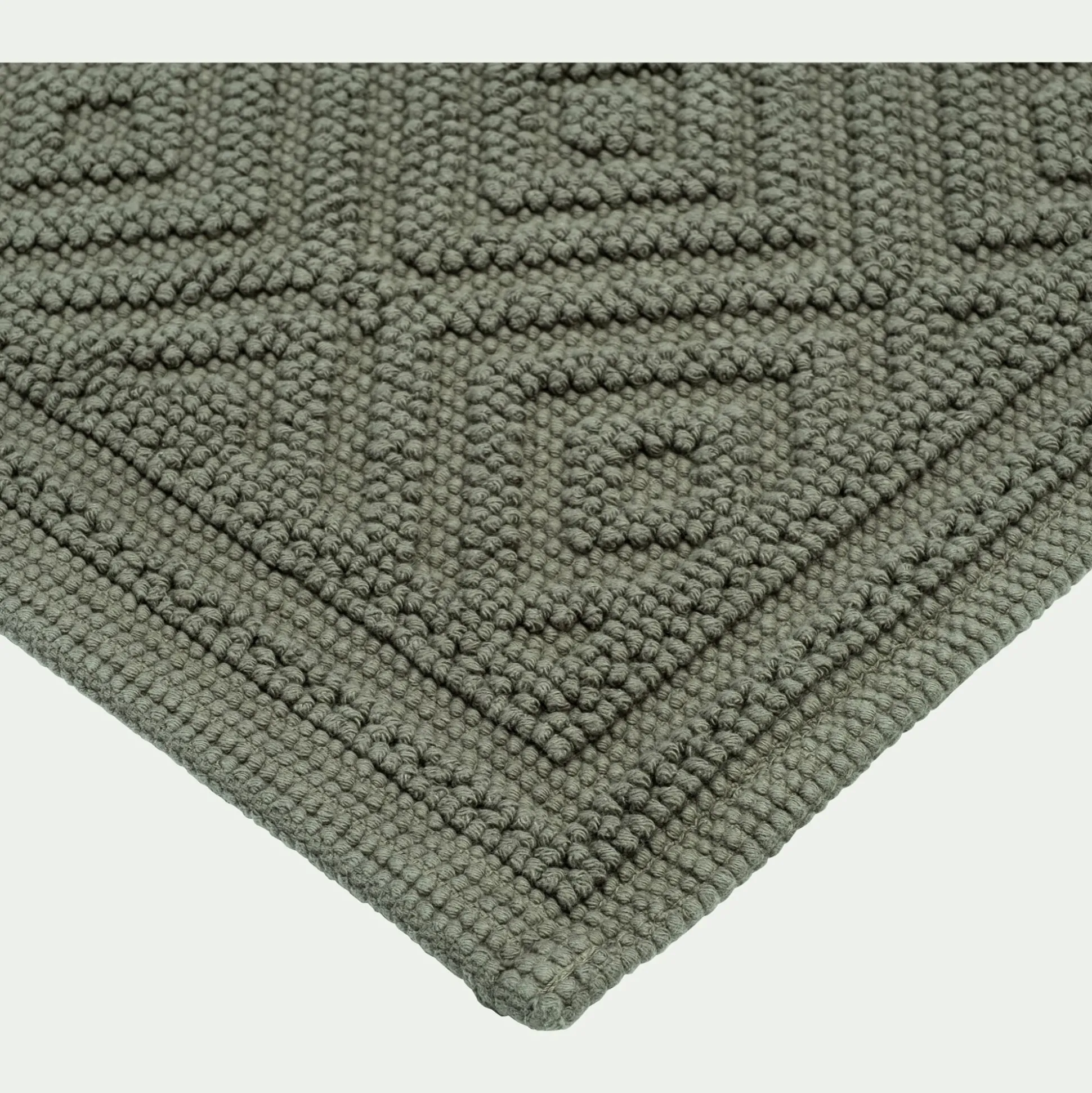 Tapis de bain surpiquage losanges en coton - vert cèdre 50x70cm