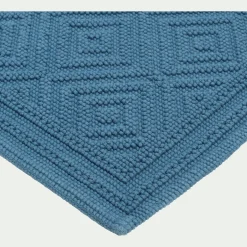 Tapis de bain surpiquage losanges en coton - bleu figuerolles 60x100cm