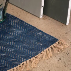 Tapis de couloir et laine et jute - bleu figuerolles 60x200cm