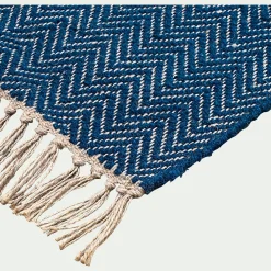 Tapis de couloir et laine et jute - bleu figuerolles 60x200cm