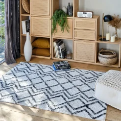 Tapis en coton à motif inspiration berbère - blanc écru et noir 140x200cm