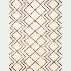 Tapis en coton à motif inspiration berbère - blanc écru et noir 140x200cm