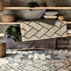 Tapis en coton à motif inspiration berbère - blanc écru et noir 140x200cm