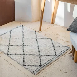 Tapis en coton inspiration berbère en coton - écru et noir 70x110cm