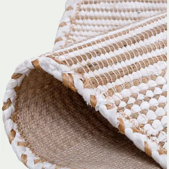 Tapis en coton recyclé et jute - naturel et blanc D160cm
