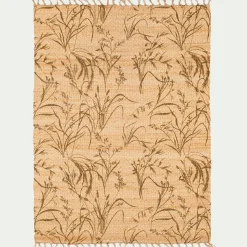 Tapis en jute à motif végétal finition franges 120x170cm - naturel