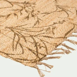 Tapis en jute à motif végétal finition franges 120x170cm - naturel
