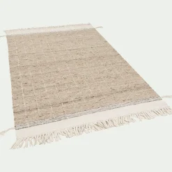 Tapis en laine à motifs finition frange 160230cm - beige