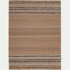 Tapis en laine et jute à motifs rayés finition franges 160x230cm - naturel