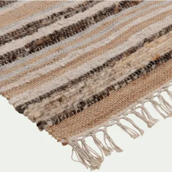Tapis en laine et jute à motifs rayés finition franges 160x230cm - naturel