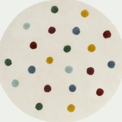Tapis enfant tufté rond motif pompons d120cm - blanc pompons colorés