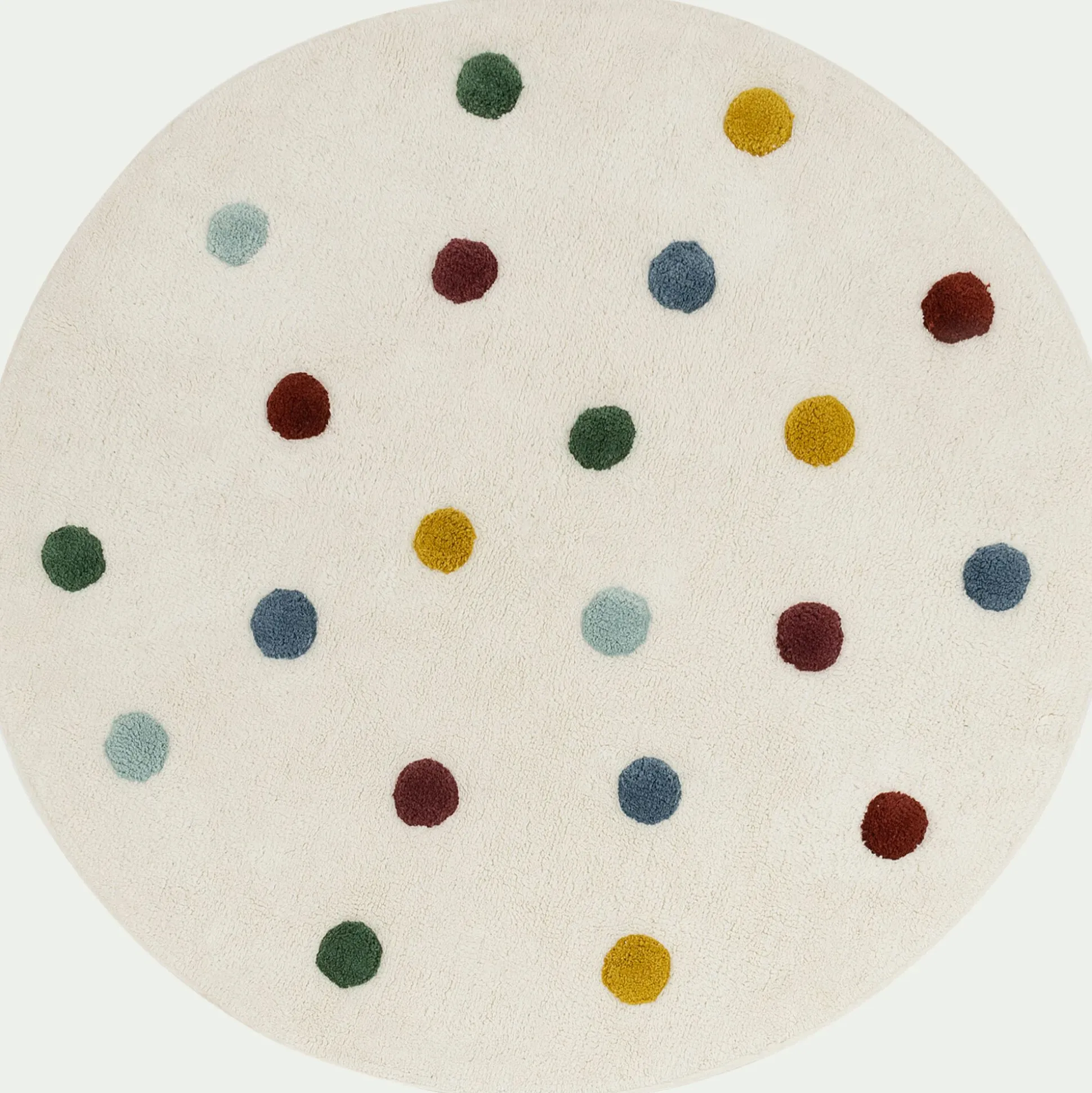 Tapis enfant tufté rond motif pompons d120cm - blanc pompons colorés