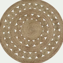 Tapis rond ajouré en jute - naturel D120cm