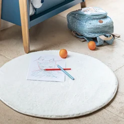 Tapis rond imitation fourrure - blanc ventoux D70cm