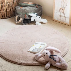 Tapis rond imitation fourrure - rose argile D70cm