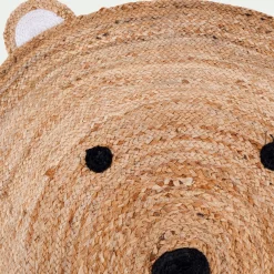 Tapis rond motif tête d'ours en jute d100cm - naturel
