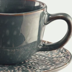 Tasse 9cl et sous-tasse en grès - bleu autan