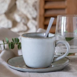 Tasse et soucoupe petit-déjeuner en grès 22cl - vert