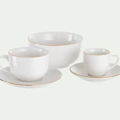 Tasse et sous-tasse en porcelaine avec liseré doré D8cm - blanc