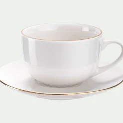 Tasse et sous-tasse en porcelaine avec liseré doré D23cm - blanc
