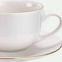Tasse et sous-tasse en porcelaine avec liseré doré D23cm - blanc
