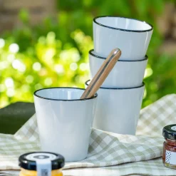 Tasse expresso en grès avec liseré noir 10cl - blanc