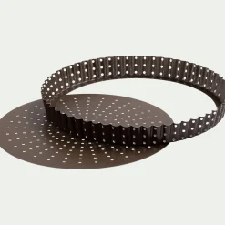 Tourtière cannelée perforée en acier D24cm - marron