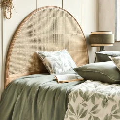 Tête de lit ronde en chêne et rotin L170cm - bois clair