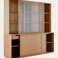 Vaisselier 4 portes en bois L212cm - bois clair