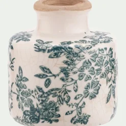Vase à motifs fleuri en céramique D9,5xH10cm - vert