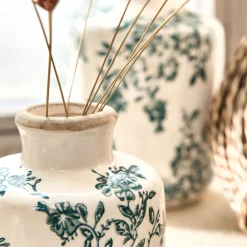 Vase à motifs fleuri en céramique D9,5xH10cm - vert