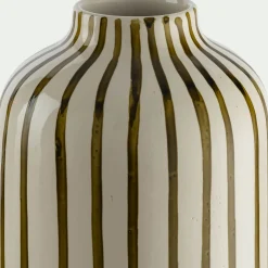 Vase à rayures en grès H30cm - vert