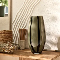 Vase à rayures en verre H34cm - vert