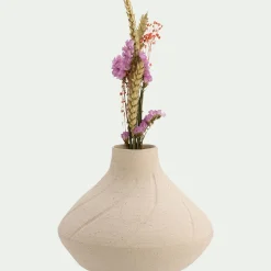 Vase boule en grès H14,5cm - beige
