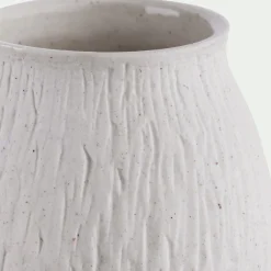 Vase boule en grès strié H10,5cm - blanc