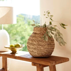 Vase boule en jonc de mer tressé H30cm - naturel