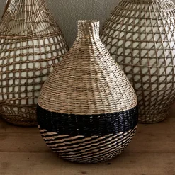 Vase boule en jonc de mer et bambou tressés H33cm - naturel