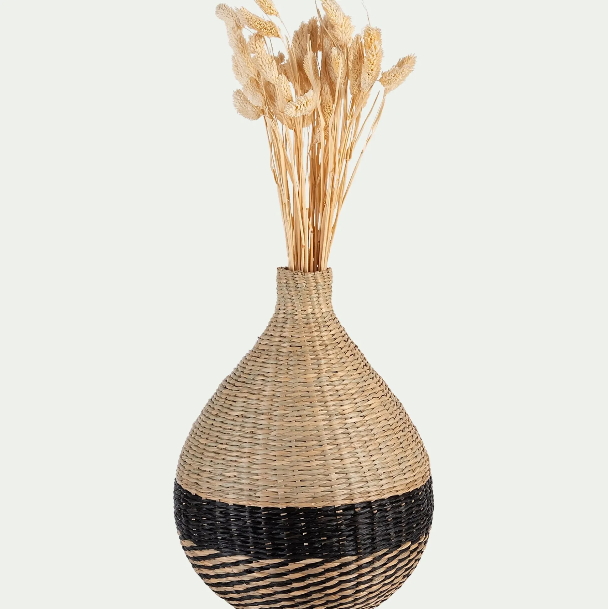 Vase boule en jonc de mer et bambou tressés H33cm - naturel