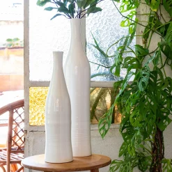 Vase bouteille en faïence H47,5cm - blanc