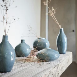 Vase bouteille en grès H15cm - bleu