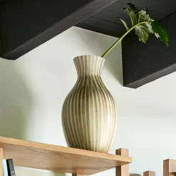 Vase classique en bambou rayé H41cm - blanc