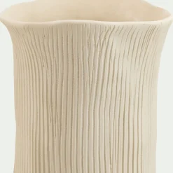 Vase contemporain en faïence striée H31,5cm - blanc