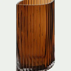 Vase contemporain en verre strié H26cm - marron