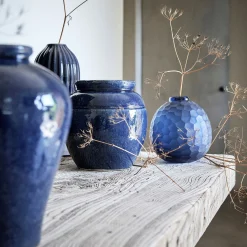 Vase texturé en grès D20xH20cm - bleu