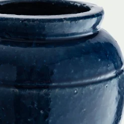 Vase texturé en grès D20xH20cm - bleu