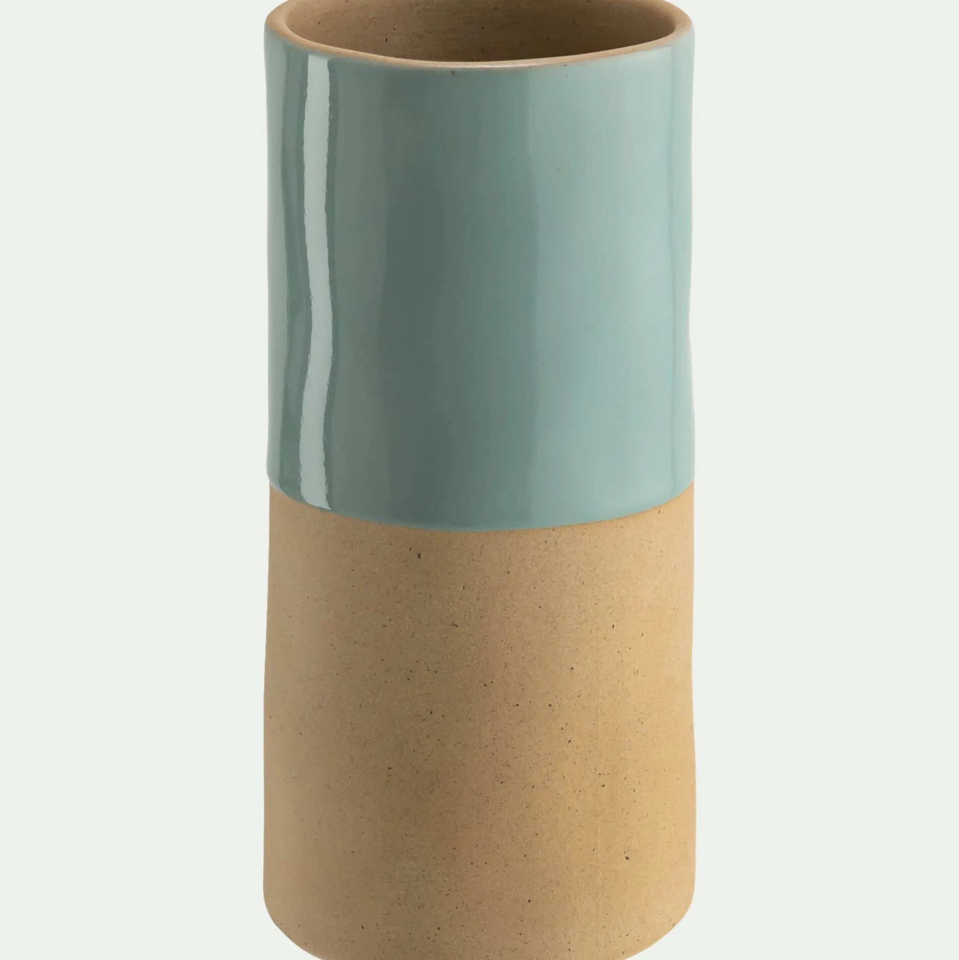 Vase tube bicolore en grès H20cm - bleu