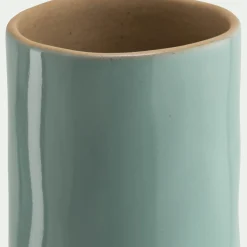 Vase tube bicolore en grès H20cm - bleu