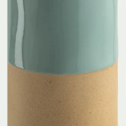 Vase tube bicolore en grès H20cm - bleu