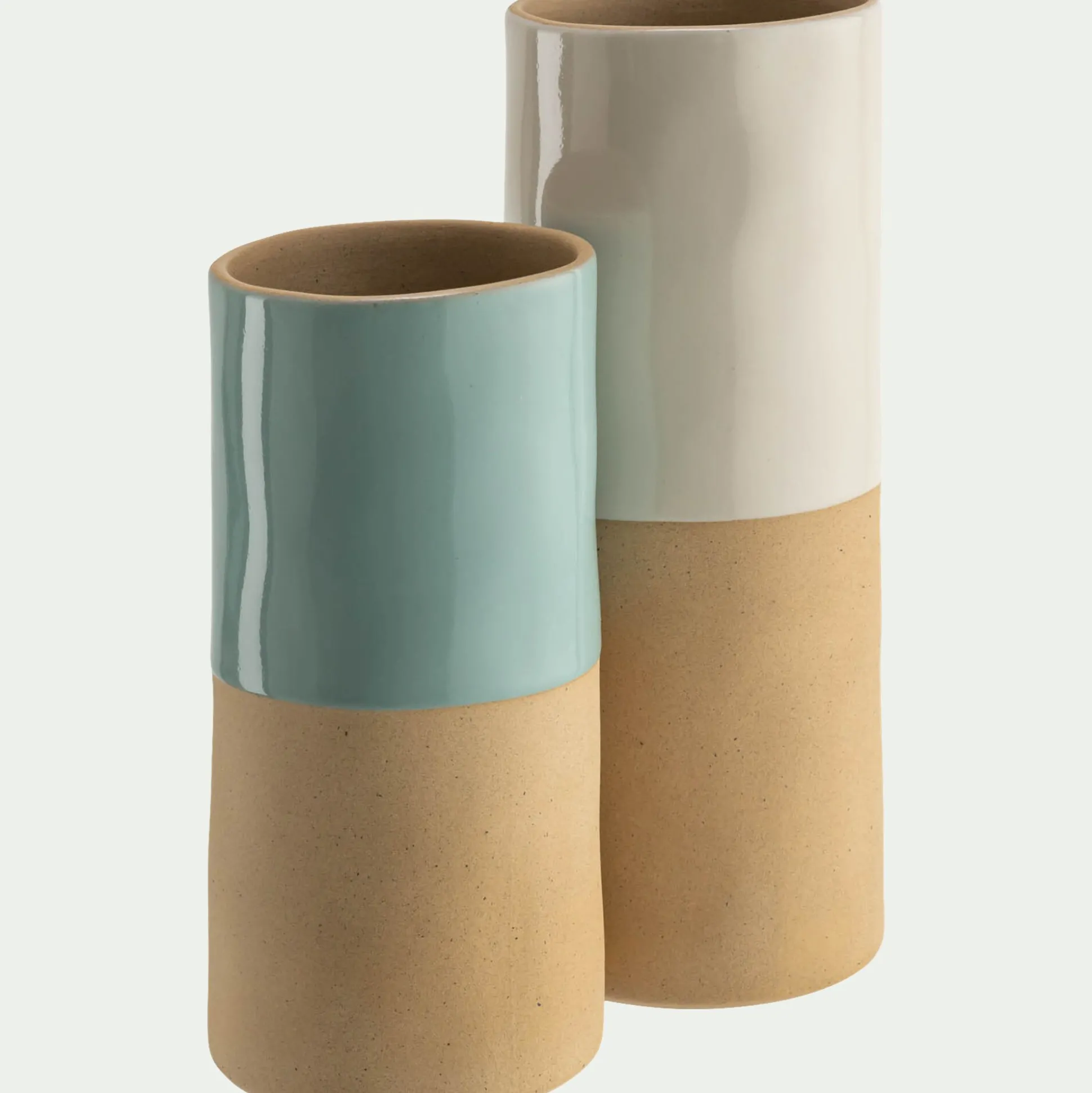 Vase tube bicolore en grès H25cm - blanc